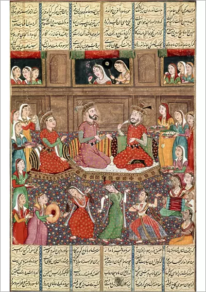 A Reception at the Royal Court of Kabul, from Firdawsis Shahnama (vellum)