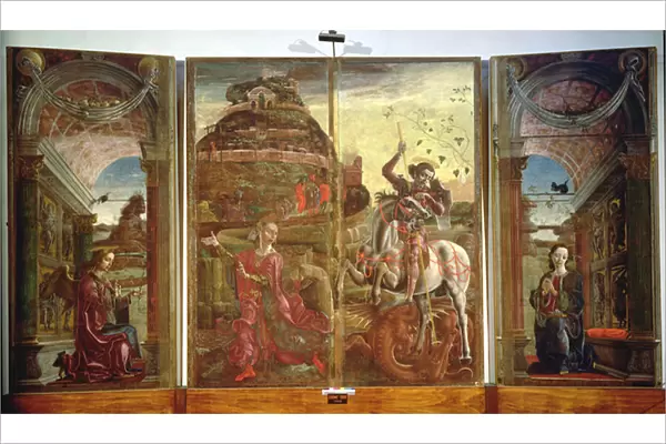 Polyptych depicting St. George and the Dragon and the Annunciation, 1469 (tempera on panel) (see also 215997)