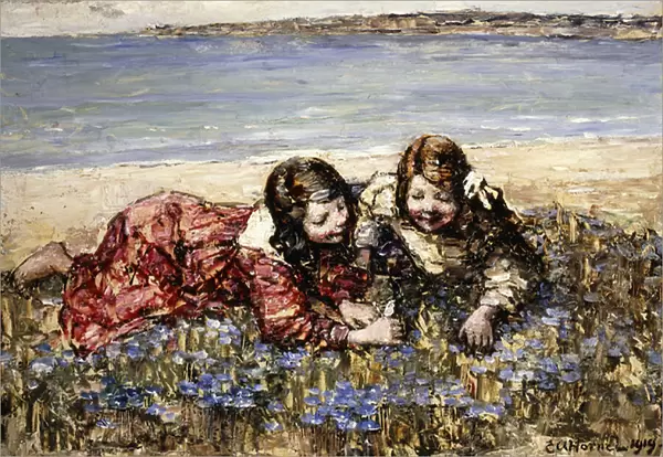 Gathering Flowers by the Seashore, 1919 (oil on panel)