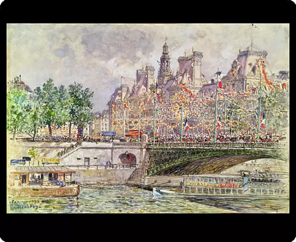 Place de l Hotel de Ville, Paris, 14th July 1905 (gouache on paper)