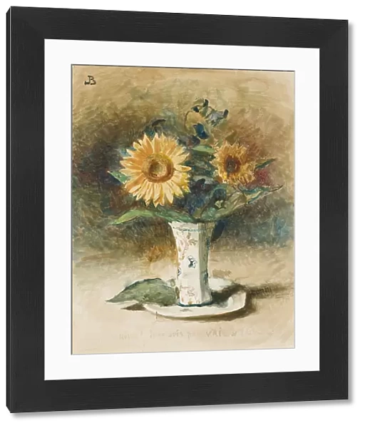Helas! Je ne suis pas Van Dyck: two sunflowers in a vase (black chalk, watercolour