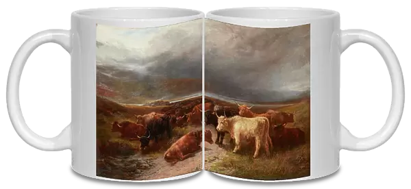 Highland Cattle in a Mountain Glen (oil on canvas )