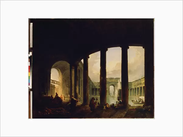'Un bassin entoure d une colonnade'(Pool Surrounded by a Colonnade (Villa Giulia?)) Ils agit peut etre de la Villa Giulia a Rome. Peinture de Hubert Robert (1733-1808) Musee de l ermitage Saint Petersbourg