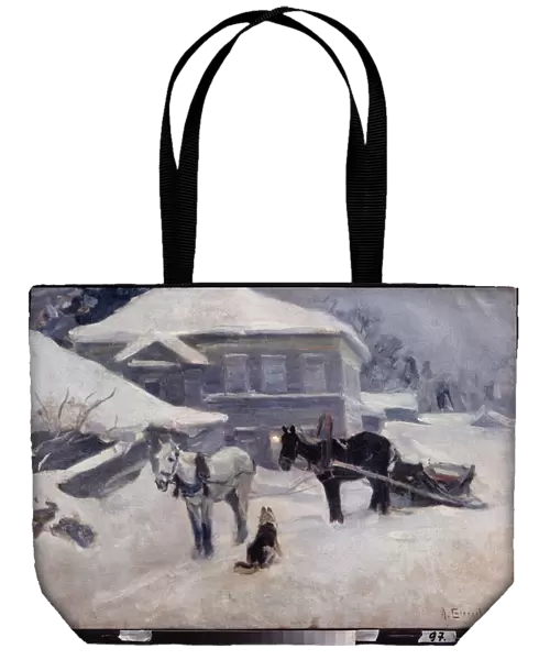 Une auberge de campagne (A Country Hotel) - Peinture de Alexei Stepanovich Stepanov (1858-1923), huile sur toile, art russe fin 19e-debut 20e siecle, paysage - M Tuganov Art Museum of the North Ossetian, Vladikavkaz (Russie)