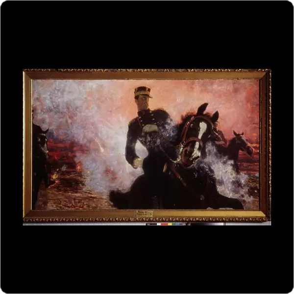 Le roi Albert I de Belgique (1875-1934) lors de l explosion du barrage en 1914. Peinture de Ilya Yefimovich Repin (Ilia Repine) (1844-1930), huile sur toile, 1914. Art russe, 20e siecle. State Art Museum, Samara (Russie)