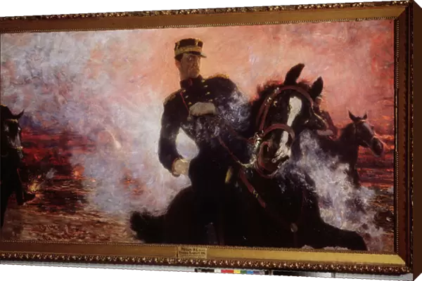 Le roi Albert I de Belgique (1875-1934) lors de l explosion du barrage en 1914. Peinture de Ilya Yefimovich Repin (Ilia Repine) (1844-1930), huile sur toile, 1914. Art russe, 20e siecle. State Art Museum, Samara (Russie)