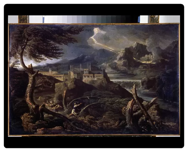 'Paysage aux eclairs'(Landscape with Lightning) Peinture de Gaspard Dughet (1615-1675) 1670 environ Dim. 40x62. 5 cm Musee de l Ermitage, Saint Petersbourg (Saint-Petersbourg)