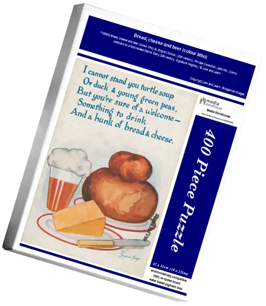 Bread, cheese and beer (colour litho)