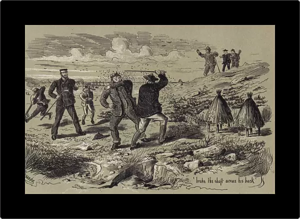 Golfers confronted by a swarm of bees on the course (engraving)