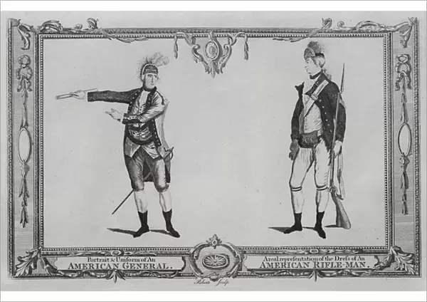 American general and rifleman of the American Revolutionary War (engraving)