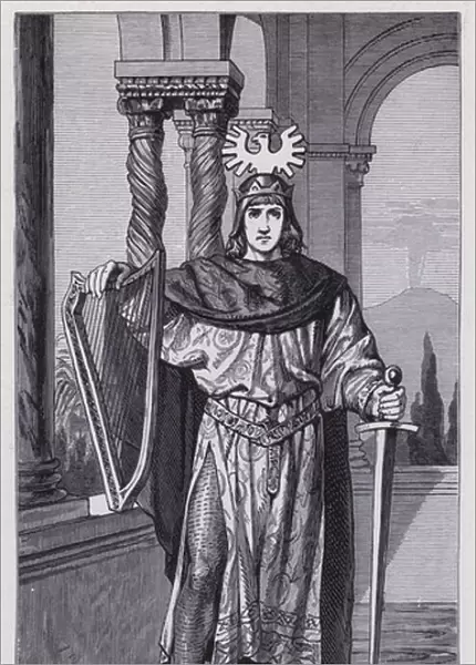 The Holy Roman Emperor Frederick II as a minnesanger (engraving)