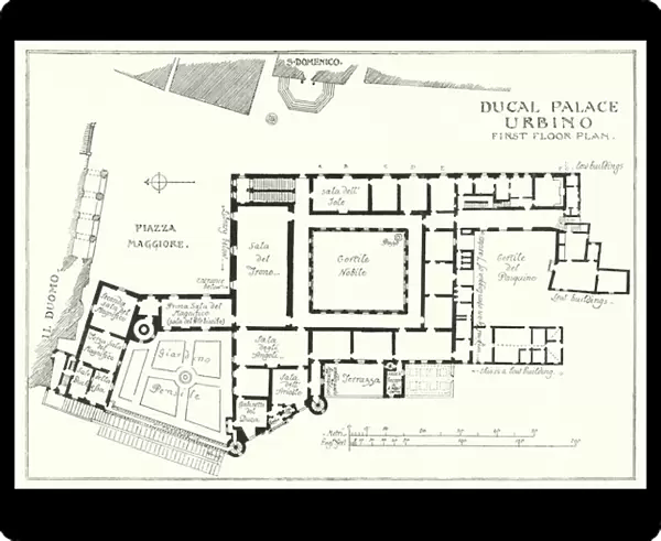 First floor plan of the Ducal Palace, Urbino, Italy (b  /  w photo)