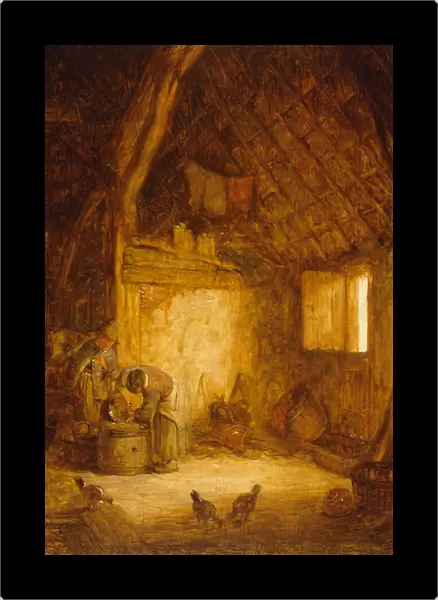Peasants in a Barn (oil on wood)