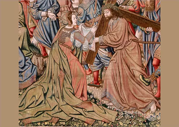 Flemish tapestry. Series The Passion of Christ; The way to Calvary and encounter with Veronica (Camino del Calvario y encuentro con la Veronica). First tapestry of those kept by National Heritage