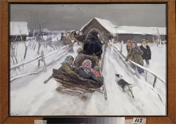 Traineau durant mardi Gras (Driving during Shrovetide) - Peinture de Alexei Stepanovich Stepanov (1858-1923), huile sur toile, 1910, art russe 20e siecle - State Art Museum, Stavropol (Russie)
