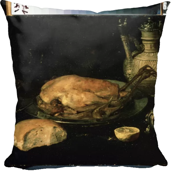 'Nature morte de poulet, citron, pain, argenterie et lampe a huile'(Still life) Peinture d Osias Beert l ancien (1580-1624) 17eme siecle Mikhail Kroshitsky Art Museum, Sevastopol (Sebastopol) Ukraine