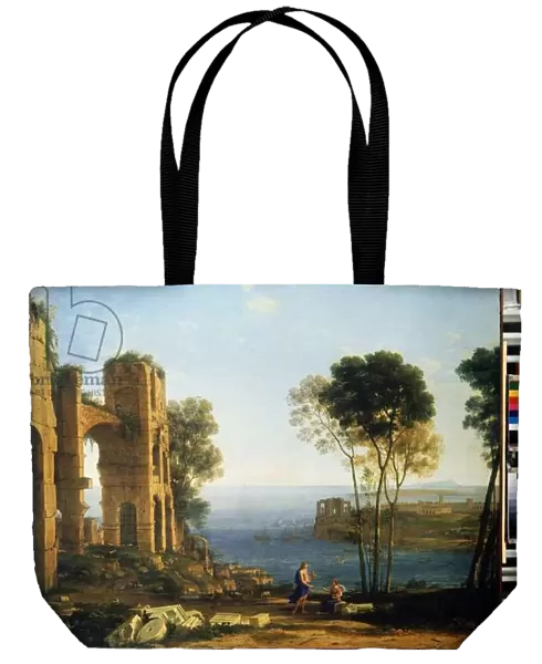 Vue du littoral avec Apollon et la sibylle de Cumes (Coast View with Apollo and the Cumaean Sibyl). Peinture de Claude Gellee dit Claude Le Lorrain (1600-1682), 1645-1649. Huile sur toile. Art francais, style baroque