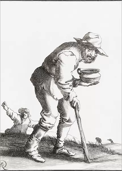 Beggar with his begging bowl. 1630s (engraving)