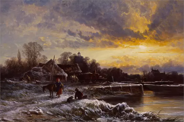 A Winter Landscape, Evening (oil on canvas)