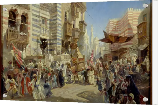 Fete musulmane : la procession du tapis sacre dans les rues du Caire en Egypte (The Handing over of the Sacred Carpet in Cairo) - Oil on canvas by Konstantin Yegorovich Makovsky (Constantin Makovski) (1839-1915), 1876 - Dim : 53, 2x71