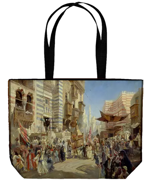 Fete musulmane : la procession du tapis sacre dans les rues du Caire en Egypte (The Handing over of the Sacred Carpet in Cairo) - Oil on canvas by Konstantin Yegorovich Makovsky (Constantin Makovski) (1839-1915), 1876 - Dim : 53, 2x71