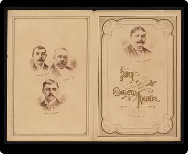 Charles Abud, Meyer Lutz, Frank Parker and George Edwardes, prominent figures of the Gaiety Theatre, London (colour litho)