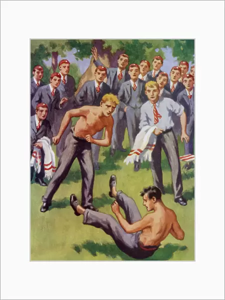 Scruff Ryder: two schoolboys having a fight (colour litho)