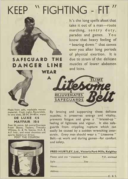 Advert for Fred Hurtleys Litesome Belt abdominal protector for boxers (litho)