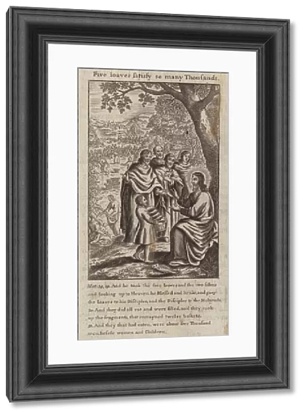 Jesus Christ and the miracle of feeding the multitude (engraving)