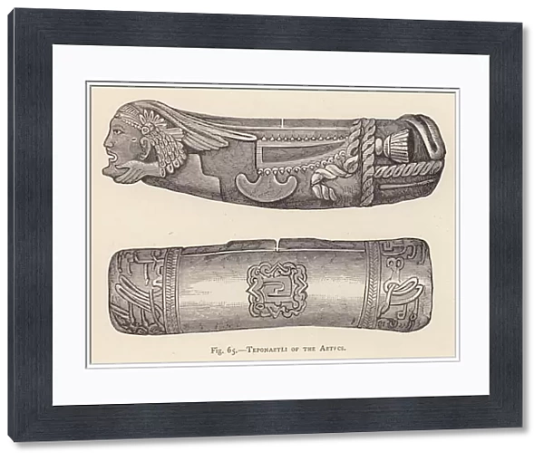 Teponaztli of the Aztecs (engraving)