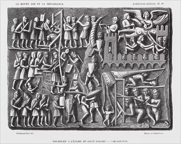 Siege of Carcassonne by Simon de Montfort, 1209 (engraving)