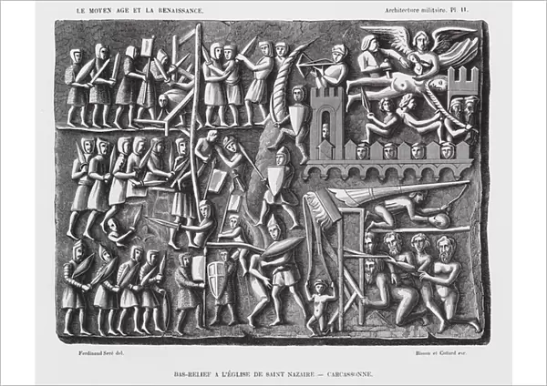 Siege of Carcassonne by Simon de Montfort, 1209 (engraving)