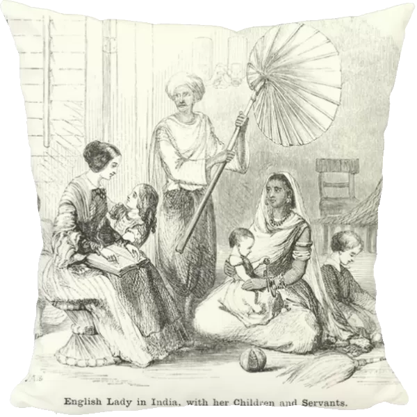 English Lady in India, with her Children and Servants (engraving)