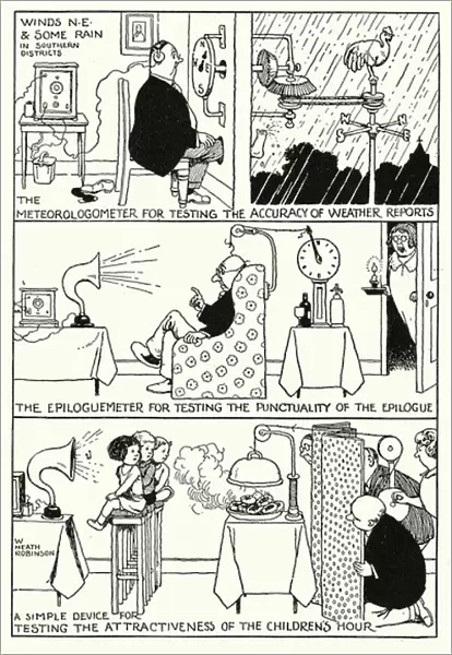 Cartoon depicting the testing the effectiveness of radio broadcasts (litho)