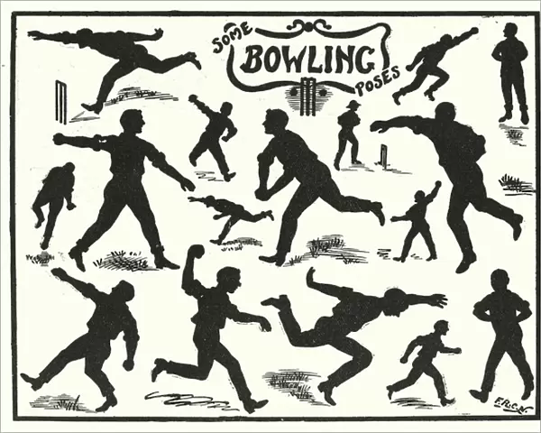 Cricket bowling poses (litho)