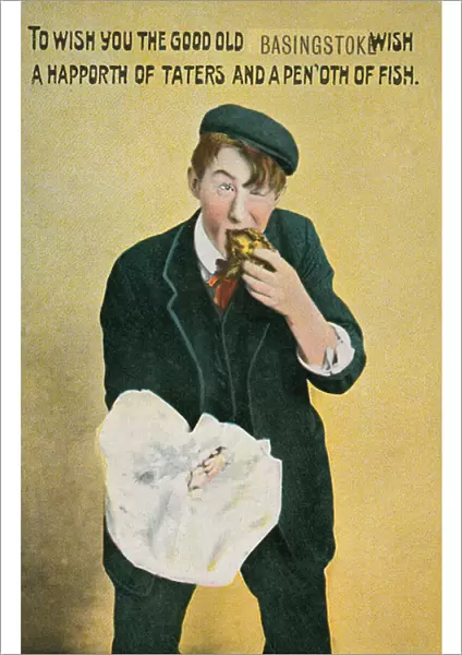 Fish and chips (colour litho)