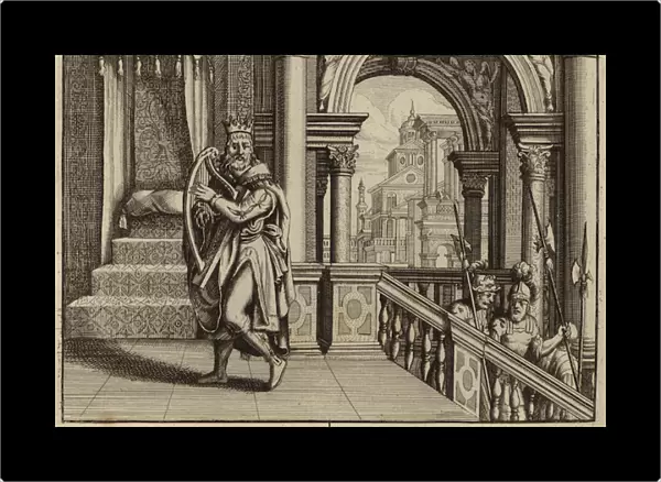 King David playing the harp (engraving)