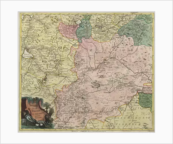 Map of Moscow governorate and parts of nearest provinces - Anonymous master - 1745 - Copper engraving, watercolour - Academy of Sciences, Saint Petersburg