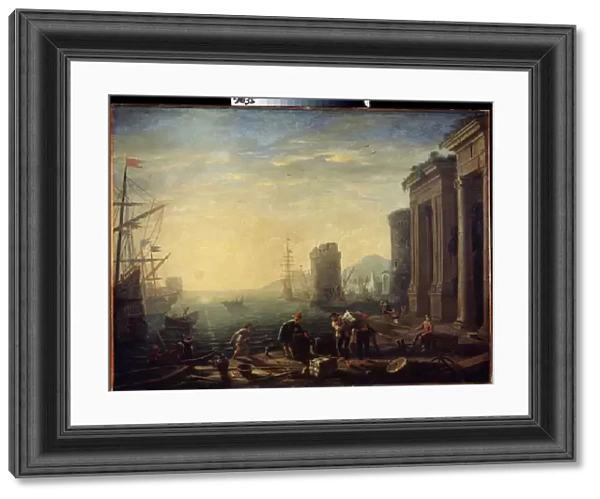 Matin dans le port. Morning in the Harbour. Peinture de Claude Gellee dit le Lorrain (1600-1682). Huile sur toile, 1630. Art francais, style baroque. Musee de l Ermitage Saint Petersbourg
