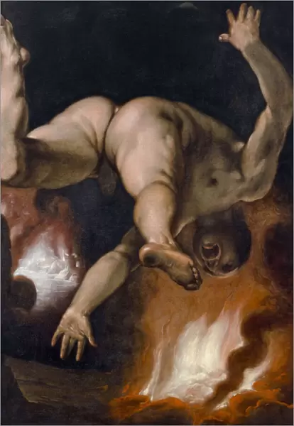 La chute d Ixion (The Fall of Ixion) (le roi des Lapithes, nu, tombe dans le feu des enfers) - Oil on canvas (192x152 cm), by Cornelis van Haarlem (1562-1638), ca 1588 - Museum Boijmans Van Beuningen, Rotterdam