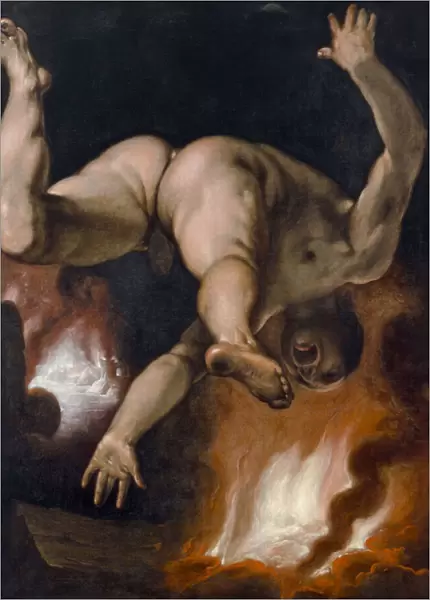 La chute d Ixion (The Fall of Ixion) (le roi des Lapithes, nu, tombe dans le feu des enfers) - Oil on canvas (192x152 cm), by Cornelis van Haarlem (1562-1638), ca 1588 - Museum Boijmans Van Beuningen, Rotterdam