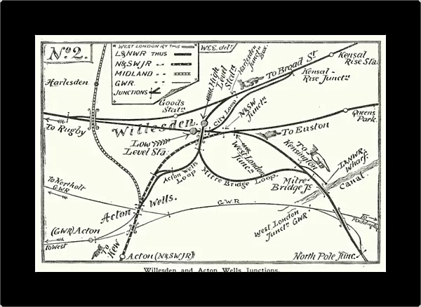 Railway junctions around Willesden and Acton Wells, London (litho)