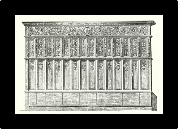 Ornamental Panelling in St Vincents Church, Rouen, Early French Renaissance (coloured engraving)