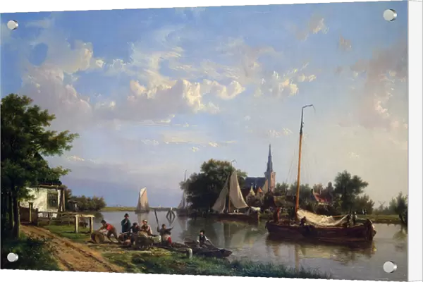 Barges on a Canal in Summer (oil on canvas)