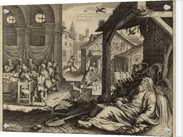Tobit blinded by sparrows droppings (engraving)