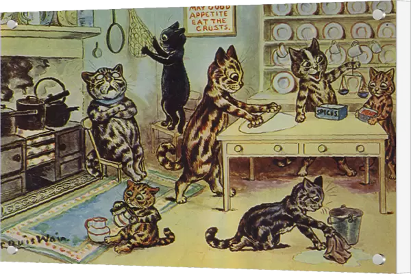 The Little Miss Pussy Cats helping in the kitchen (colour litho)