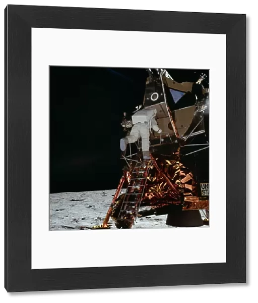 Aldrin Descends Lunar Module Ladder, 1969 (colour photograph)