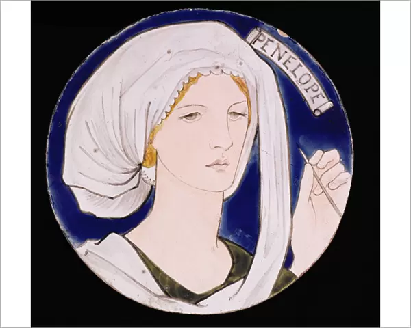 Morris and Company tile depicting Penelope, designed by Edward Burne-Jones (1833-98), painted by Kate Faulkner, c. 1865 (painted earthenware)