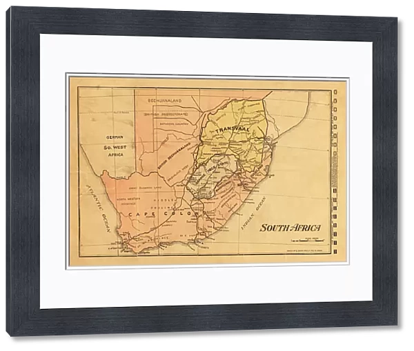 1899 map of South Africa during Second Boer War (colour engraving)