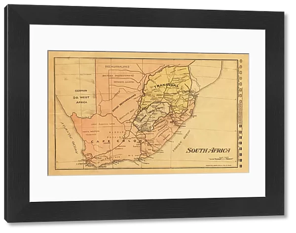 1899 map of South Africa during Second Boer War (colour engraving)